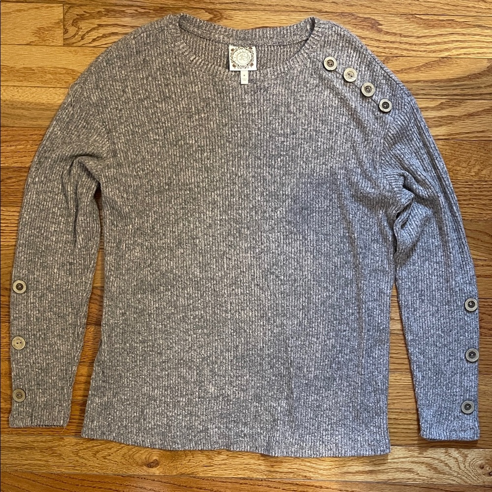 Truself Sweater Faux Wood Button Detail Heather Mauve Taupe Sz M